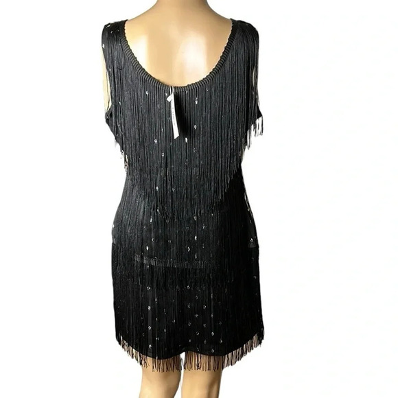 Vtg ,NWT,black tiered,fringes flapper dress,XL Gatsby vibe,dark romantic,goth - Picture 2 of 14